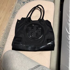 Tory Burch Black Logo Tote - Ella Nylon